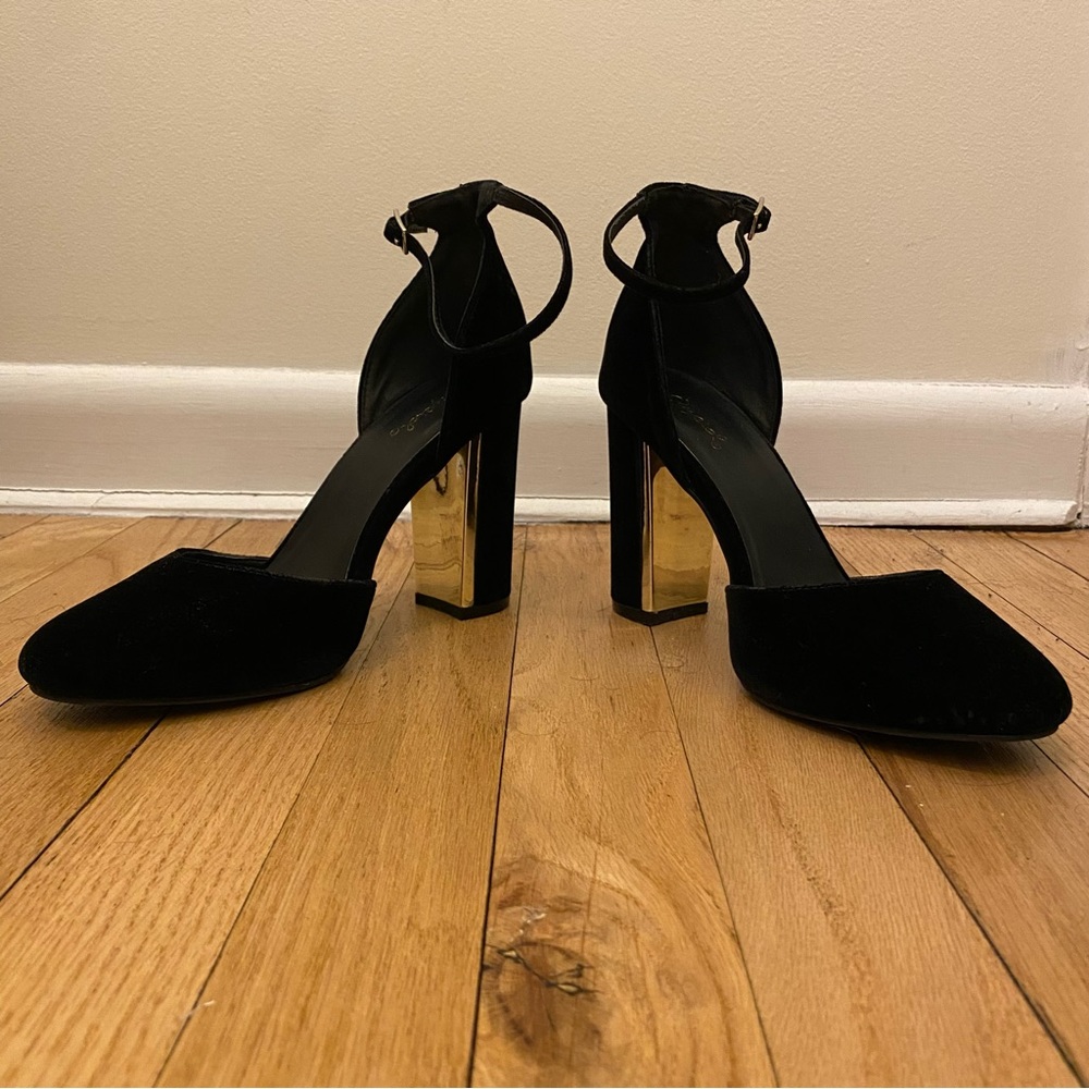 Black Velvet & Gold Mirror Heels